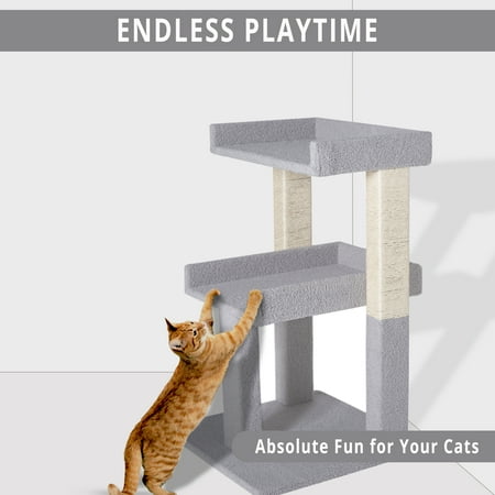 Naomi Home LuLu Cat Tree for Large Cats, Cat Tower for Large Cats, Cat Activity with Scratching Post, 2 Level Cat Play Perch, Cat Climbing Tower, Cat Tree for Indoor Cats, Multi-Level Cat Condos: Gray