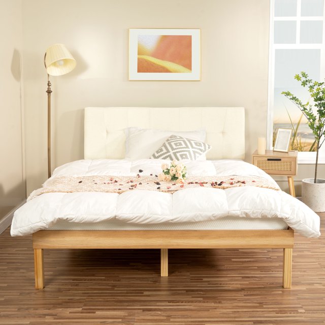 Naomi Home Lucia 14 inch Solid Wood Platform Bed King Bed Frame, Wood