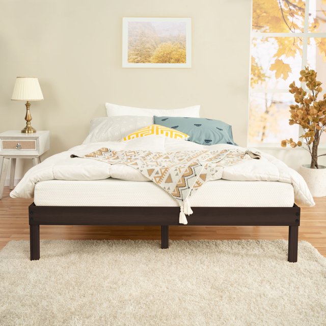 Naomi Home Lucia 14 inch Solid Wood Platform Bed Queen Bed Frame, Wood