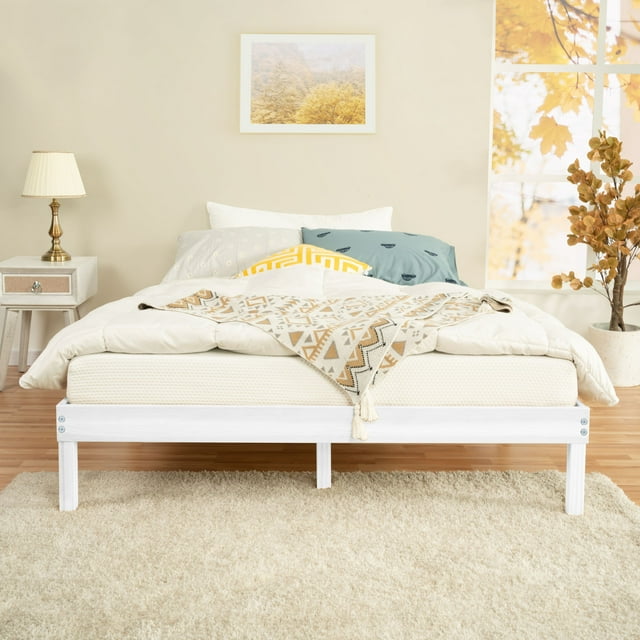 Naomi Home Lucia 14 inch Solid Wood Platform Bed Queen Bed Frame, Wood