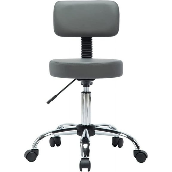 Naomi Home Mara Adjustable Height Drafting Stool with Wheels and Backrest, Space-Saving Faux Leather Rolling Stool Grey