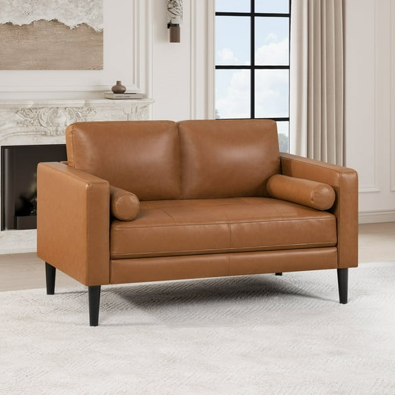 Naomi Home Marisa Mid-Century Loveseat-Color:Tan,Fabric:Air Leather,Style:Loveseat