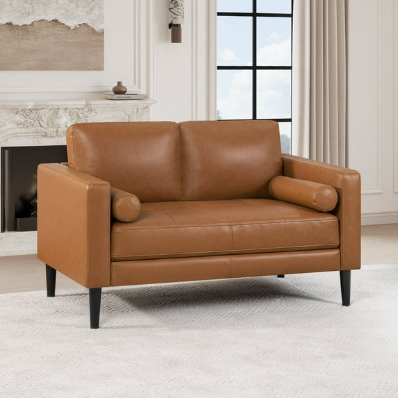 Naomi Home Marisa Mid-Century Loveseat-Color:Tan,Fabric:Air Leather,Style:Loveseat