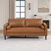 Naomi Home Velonie Air Leather Mid-Century Sofa, Removable Cushions, Matching Bolster Pillows, Spacious 3-Seater Comfort, Solid Wood Frame, Everyday Relaxation, Tan