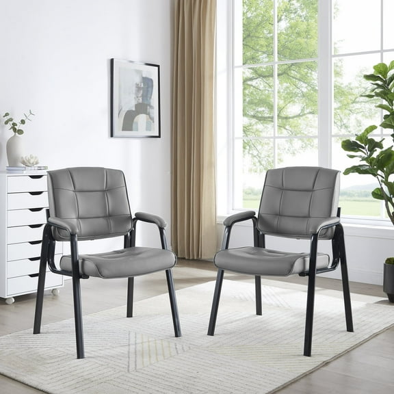 Naomi Home Mindy Office Guest Chair Set of 2, Heavy Duty Leather Executive Waiting Room Chairs, Lobby Reception Chairs with Padded Arm Rest, Side Chair, Conference Room Chairs Set of 2- Gray