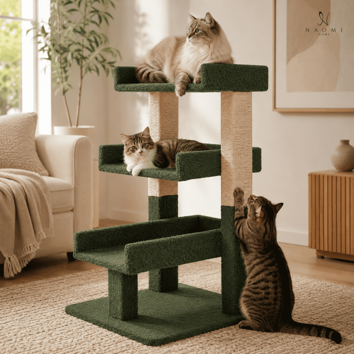 Naomi Home, Cat Tree Tower, Large, Green with Scratch Posts Naomi Home, Cat Tree Tower, Large, Green with Scratch Posts