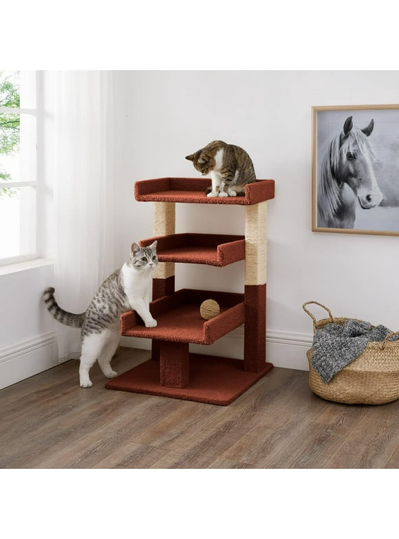 Naomi Home Nala Cat Tree for Large Cats, Cat Activity with Scratching Post, Cat Tower for Large Cats, 3 Level Cat Play Perch, Cat Climbing Tower, Cat Tree for Indoor Cats - Terracotta
