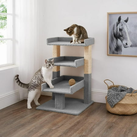 Naomi Home Nala Cat Tree for Large Cats, Cat Activity with Scratching Post, Cat Tower for Large Cats, 3 Level Cat Play Perch, Cat Climbing Tower, Cat Tree for Indoor Cats, Multi-Level Cat Condos-Gray