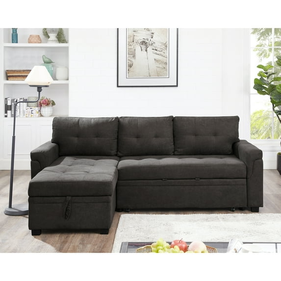 Naomi Home Perry Modern Sectional Sofa with Storage Chaise-Color:Espresso,Fabric:Velvet