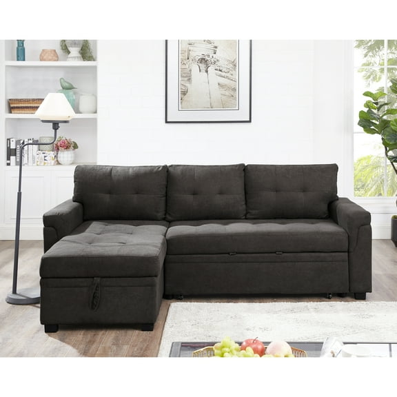Naomi Home Perry Modern Sectional Sofa with Storage Chaise-Color:Espresso,Fabric:Velvet