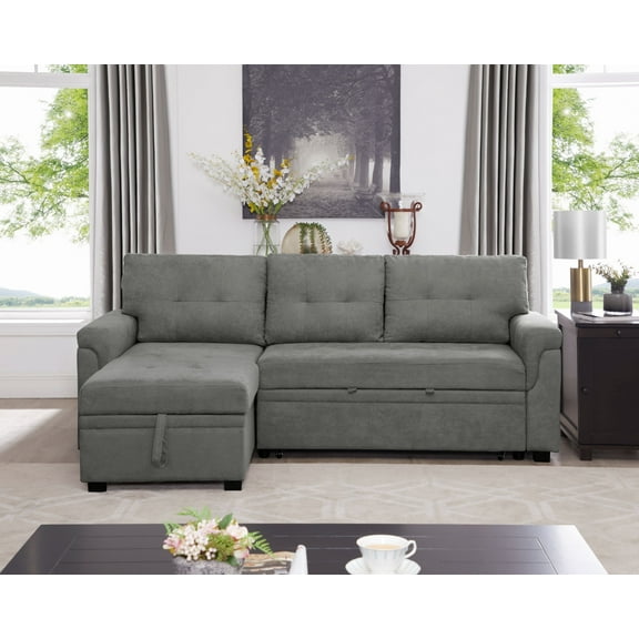 Naomi Home Perry Modern Sectional Sofa with Storage Chaise-Color:Gray,Fabric:Velvet