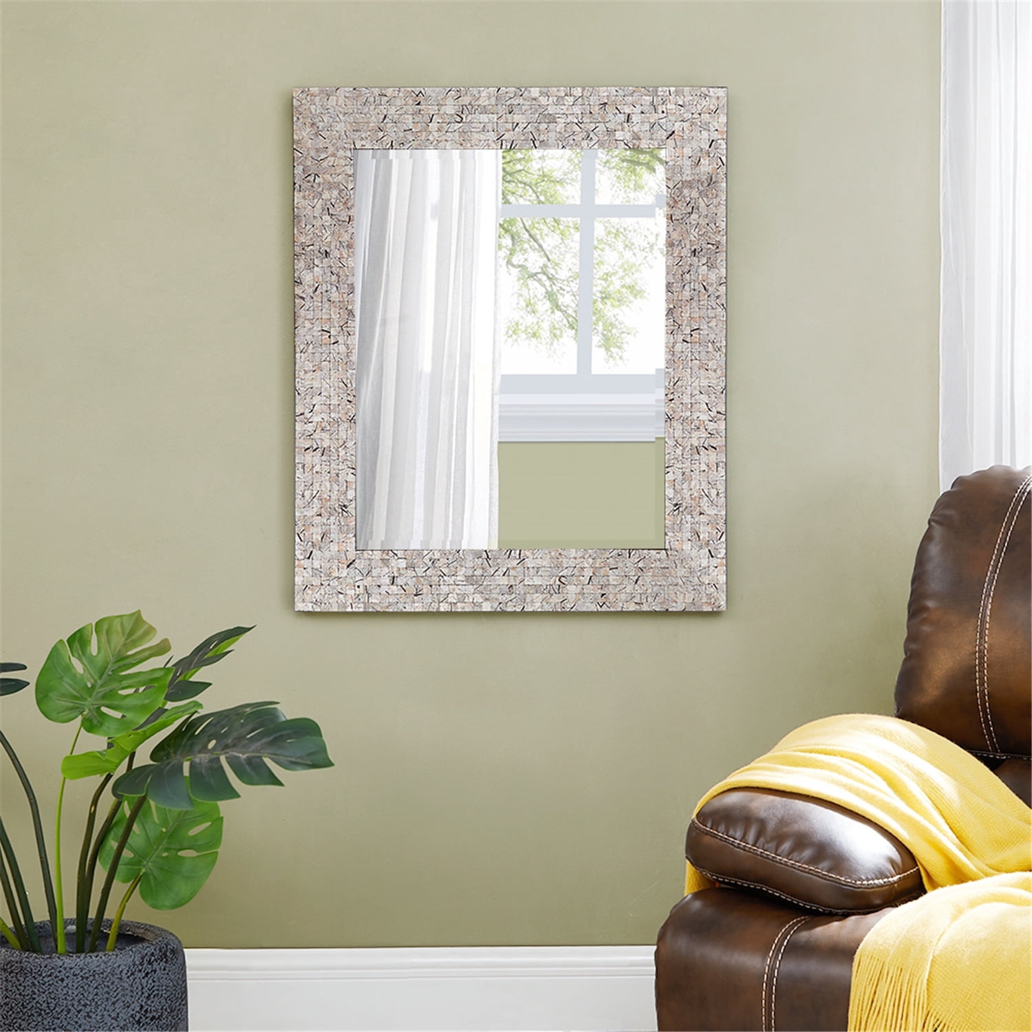 Naomi Home Rectangular Mosaic Tile Shell Accent Wall Mirror-Finish ...