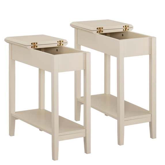 Naomi Home Roxy Narrow End Table with Storage, Flip Top Narrow Side Tables for Small Spaces, Slim End Table with Storage Shelf, Sofa Table for Bedroom, Living Room, Set of 2- Color: Cream