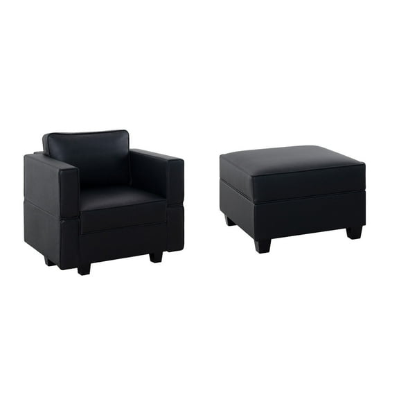 Naomi Home Sarah Contemporary DIY Sofa Collection-Color:Black,Fabric:Air Leather,Style:Accent Chair with Ottoman