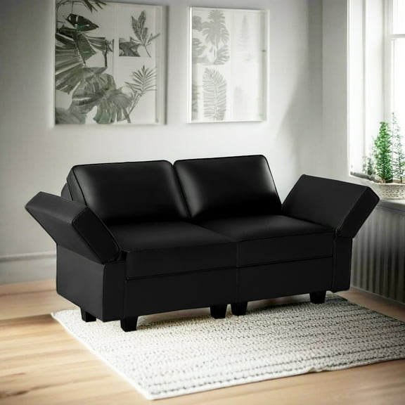 Naomi Home Sarah Contemporary DIY Sofa Collection-Color:Black,Fabric:Air Leather,Style:Loveseat