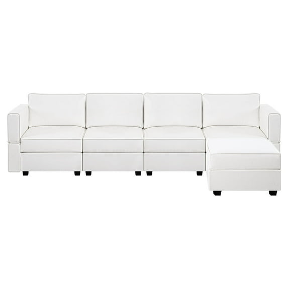Naomi Home Sarah Contemporary DIY Sofa Collection-Color:White,Fabric:Air Leather,Style:4 Piece Modular Sectional with Ottoman