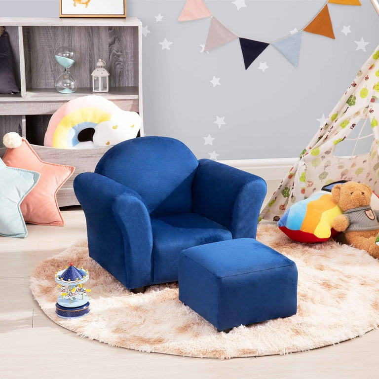 Naomi Home Shirley Kids Sofa Chair with Ottoman, Toddler Couch Lounge Sofa,  Velvet Baby Chair, Kids Sofa chair for Girls, Boys, Navy 