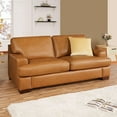 thumbnail image 1 of Naomi Home Siggy Genuine Leather Loveseat Sofa - Luxurious Comfort, Goose Feather Cushion Filling, Square Arm Design, Sturdy Block Legs, Elegant Tan - Ideal for Living Room, Office, or Bedroom, 1 of 12