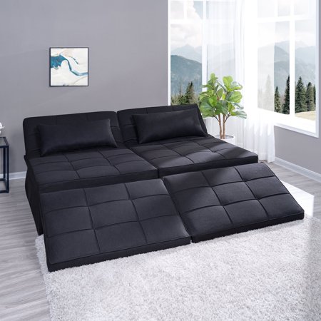 Naomi Home Sleeper Chair Bed, 4 in 1 Multi-Function Convertible Ottoman Bed, Breathable Linen Bed Chair, Convertible Sofa Bed with Adjustable Backrest, Convertible Chair Bed Sleeper -Set of 2, Black