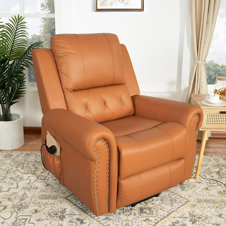 Naomi Home Tatiana Luxury Studded Electric Lift Recliner Chair Color Caramel