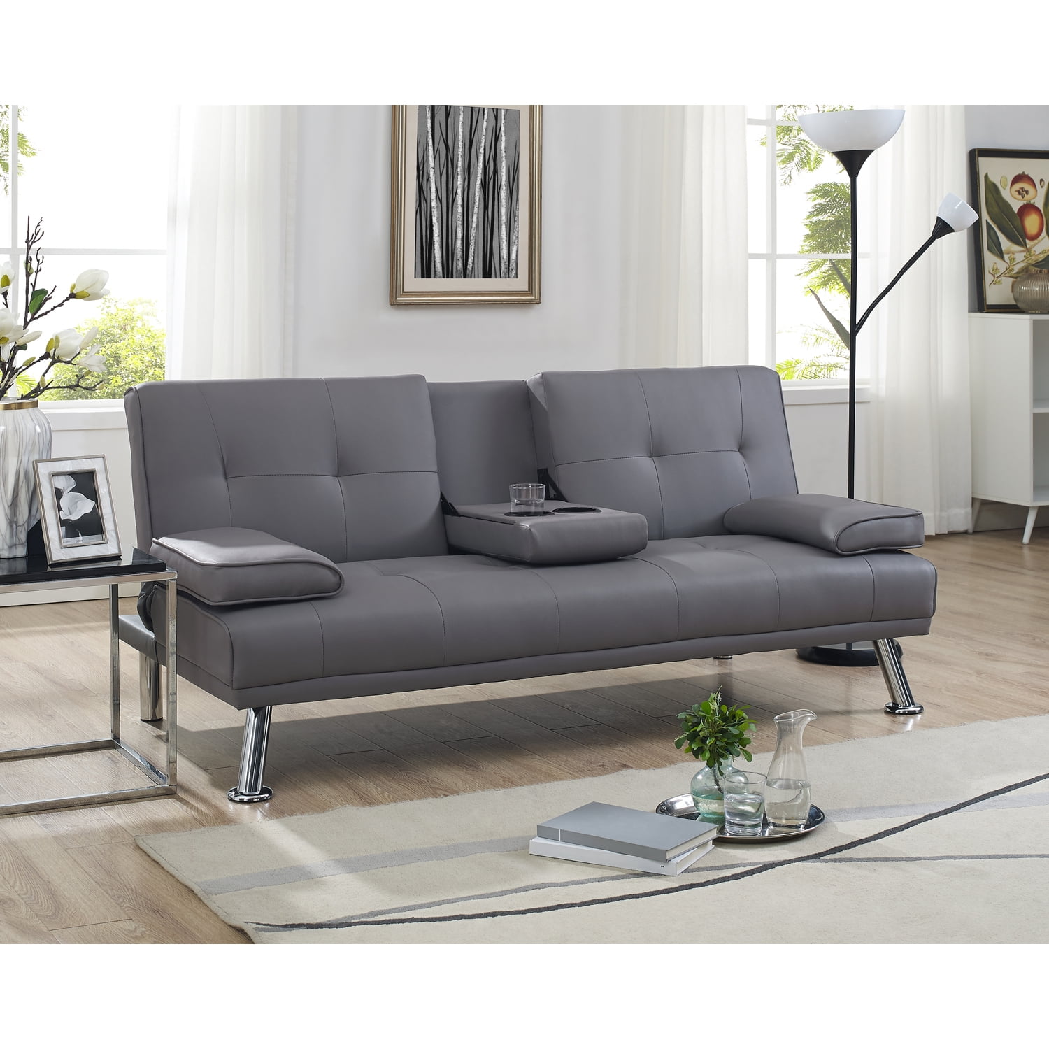 Futon Sofa with Armrest and Cupholders by Naomi