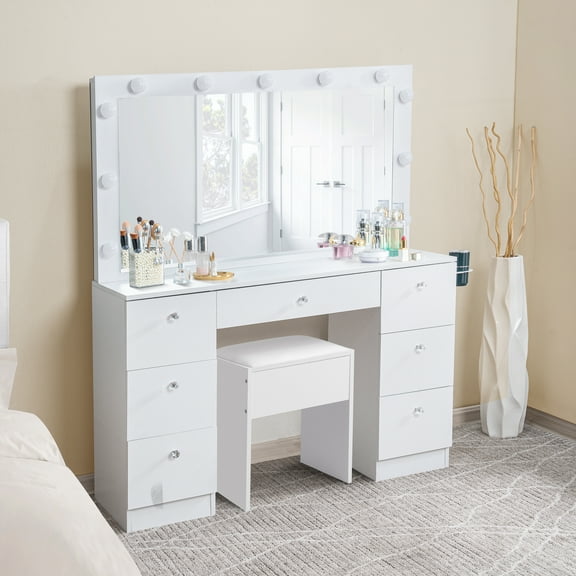 Naomi Home Vera Makeup Deluxe Vanity-Finish:White