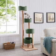 Naomi Home Wooden Cat Tree Multi-Level Kitten Activity Tower with Scratching Posts, 4 Perches-Color: Green