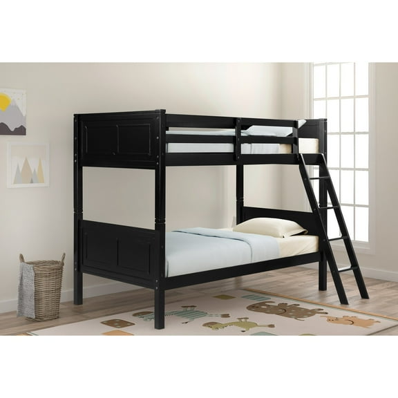 Naomi Home Zahira Bunk Bed with Angled Ladder, Twin/Twin, Black