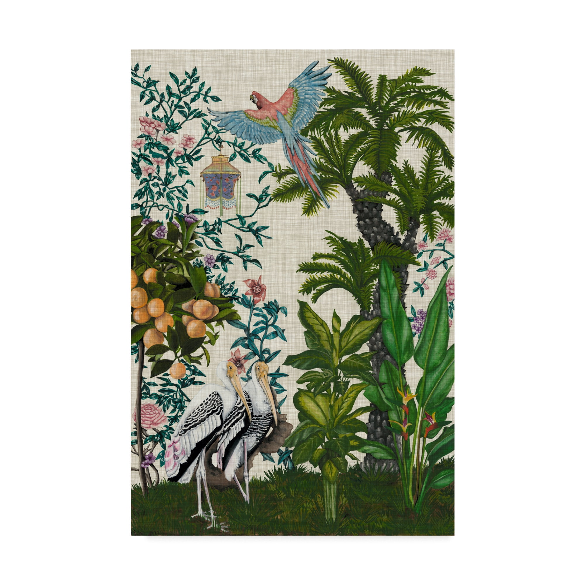 Naomi McCavitt Green and Beige Chinoiserie Canvas Art, 24" x 16"