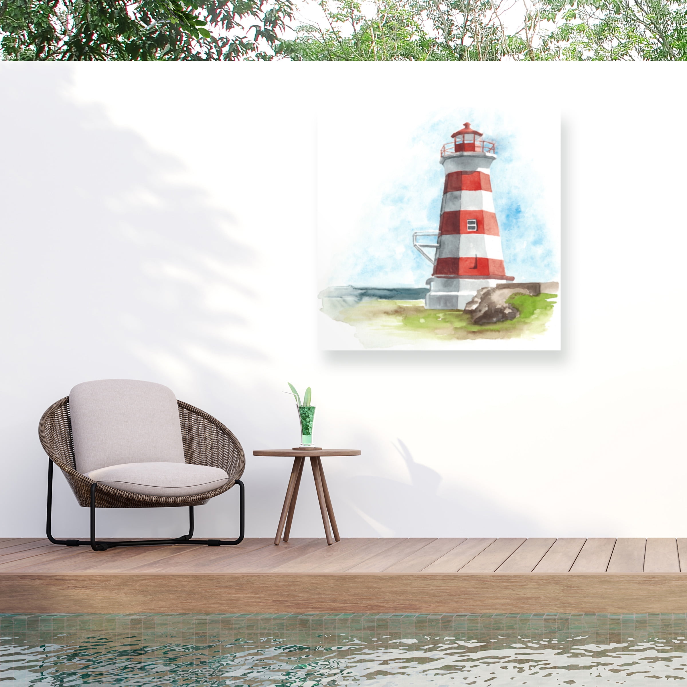 Naomi Mccavitt 'Watercolor Lighthouse I' Outdoor Canvas 14x14