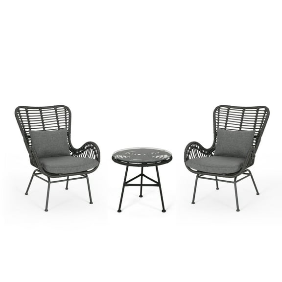 Naomi Outdoor 3 Piece Wicker Chat Set with Cushions