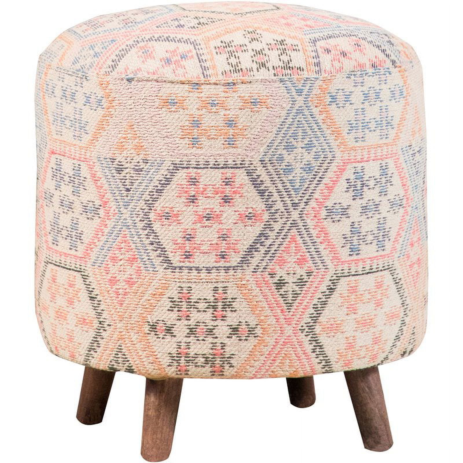 Bohemian Pastel Quilt Round Accent Stool in Blue and Pink
