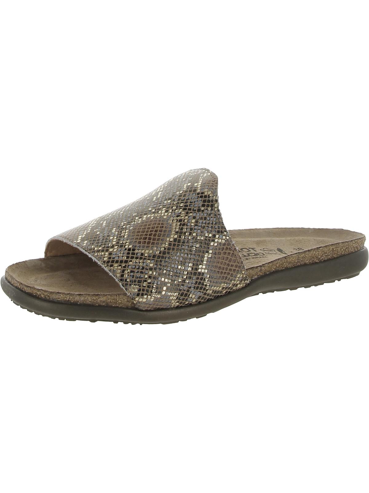 Naot Womens Skylar Leather Snake Print Slide Sandals