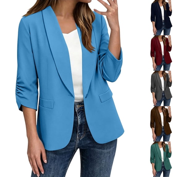 Naotn Fall Blazer for Women Casual Business 3/4 Sleeve Work Cardigan Jacket Comfy Lightweight Coat with Flap Pockets