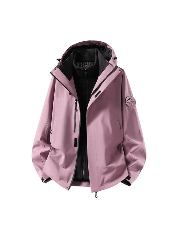 Men 2‑in‑1 Removable Fleece Liner Windproof Jacket, Outdoor Casual Hooded Outerwear with Zipper Pockets