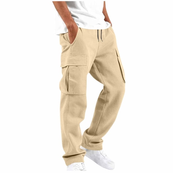 Naotn Mens Cargo Sweatpants Drawstring Waist Multiple Pockets Straight Work Pants Outdoor Casual Sports Sweat Pants