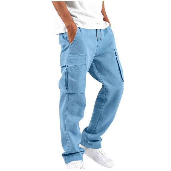 Naotn Mens Cargo Sweatpants Drawstring Waist Multiple Pockets Straight Work Pants Outdoor Casual Sports Sweat Pants