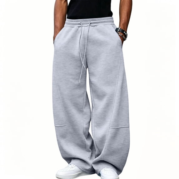 Naotn Mens Wide Leg Baggy Sweatpants Elastic Waist Drawstring Casual Full Length Trousers Running Gym Joggers with Pocket