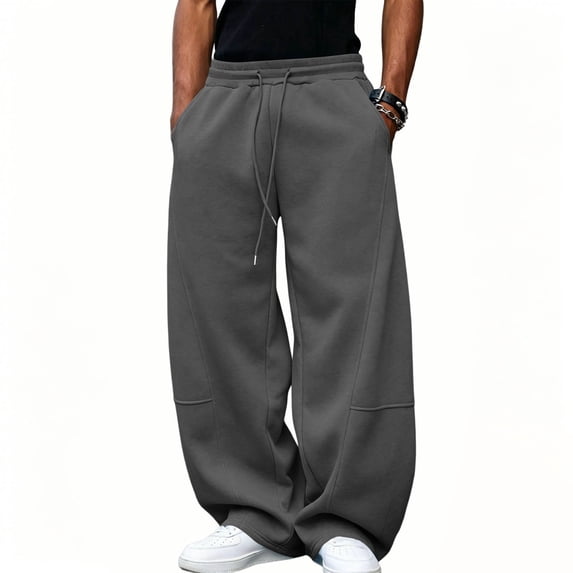 Naotn Mens Wide Leg Baggy Sweatpants Elastic Waist Drawstring Casual Full Length Trousers Running Gym Joggers with Pocket