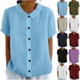 thumbnail image 1 of Naotn Summer Linen Shirts for Women Fashion Casual Loose Fit Button Lapel Neck Short Sleeve Tops, 1 of 10