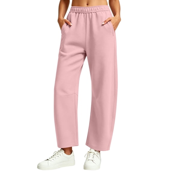Naotn Sweatpants for Women Fall Casual Elastic High-Waisted Curved Leg Sweat Pants Comfy Outdoor Workout Travel Pants with Pockets Pink 3XL