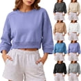 thumbnail image 1 of Naotn Women Cropped Sweatshirts Fall Trendy Crew Neck 3/4 Raglan Sleeve Solid Loose Casual Workout Pullover Tops, 1 of 7