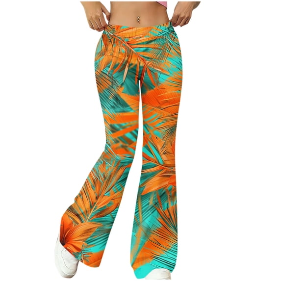 Naotn Women Floral Print Flare Pants, Elastic Waistband, Full‑Length Cut, Stretchy Soft, Casual Gym Yoga Pants