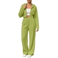 thumbnail image 1 of Naotn Women Ribbed Knit 2 Piece Sweatsuit Set, Full Zip Up Long Sleeve Cropped Hoodies Wide Leg Pants Matching Casual Sets, 1 of 7