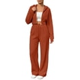 thumbnail image 1 of Naotn Women Ribbed Knit 2 Piece Sweatsuit Set, Full Zip Up Long Sleeve Cropped Hoodies Wide Leg Pants Matching Casual Sets, 1 of 4