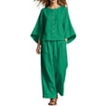 thumbnail image 1 of Naotn Women's 2 Piece Fall Outfits Crewneck Flowy Long Sleeve Shirts & Wide Leg Pants Casual Holiday Matching Sets, 1 of 8