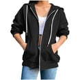 thumbnail image 1 of Naotn Womens Full Zip Up Hoodies Fall Fashion 3/4 Sleeve Drawstring Sweatshirts Coat Casual Solid Color Outerwear with Pockets, 1 of 6