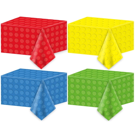 Naozinebi 4PCS Building Blocks Party Tablecloth Building Blocks Birthday Party Decorations Disposable Plastic Table Cover for Kids Birthday Baby Shower Party Decorations Supplies 54108inches Y102