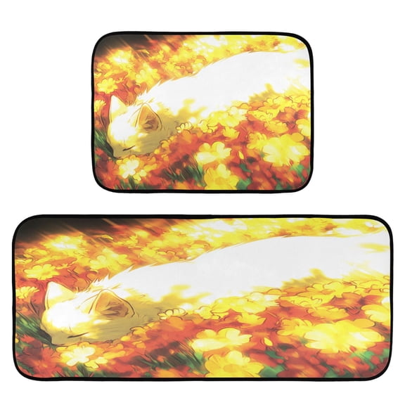 Nap Cat 2-Piece Kitchen Carpet Mat Set, Non-Slip Memory Foam, Soft for Kitchen and Living Room Use