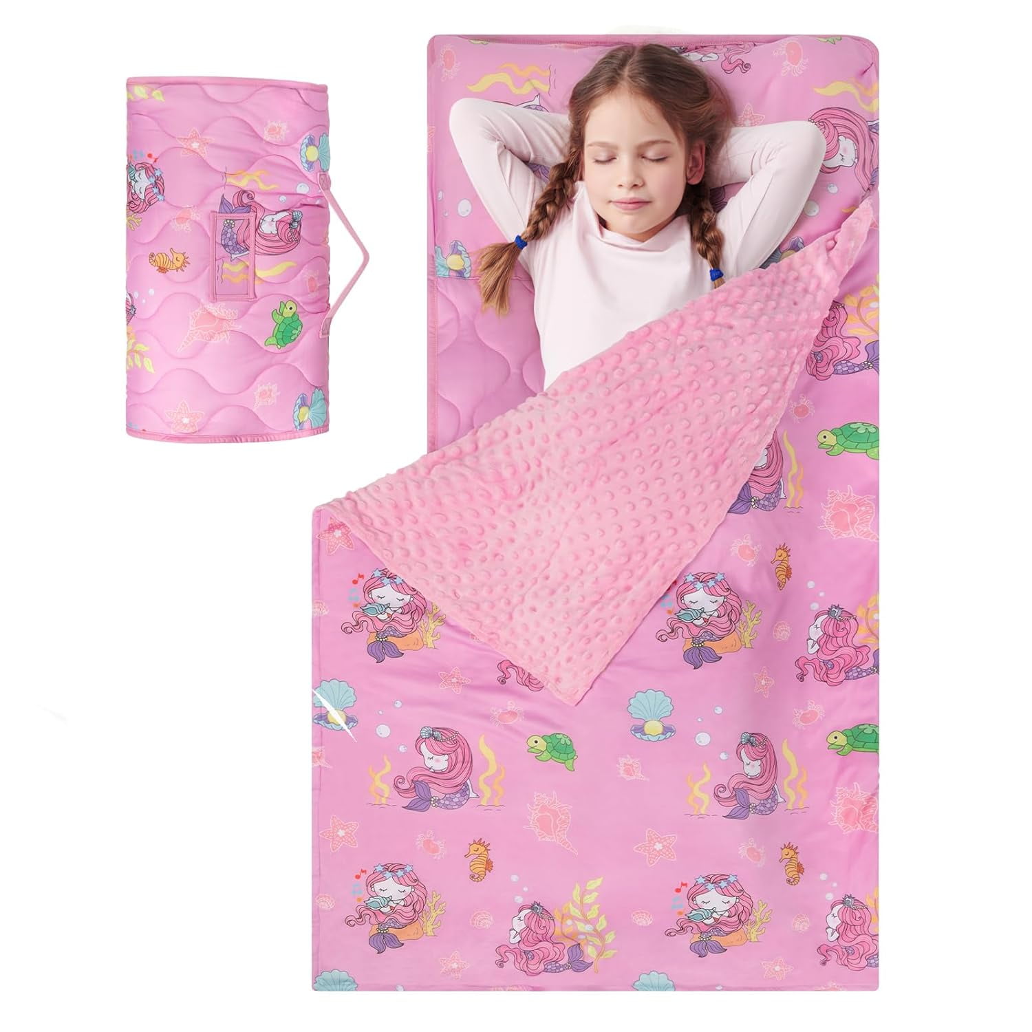 Nap Mat 55‘’*29‘’, Cotton Nap Mats for Preschool with Removable Pillow
